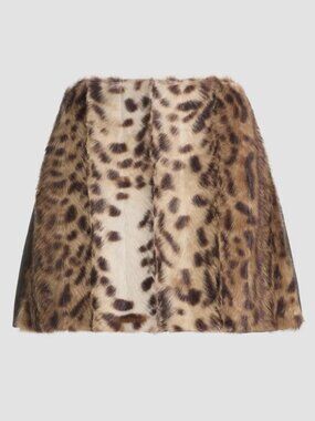 AKNVAS LIS FAUX FUR LYNX MINI SKIRT IN TAN & BROWN